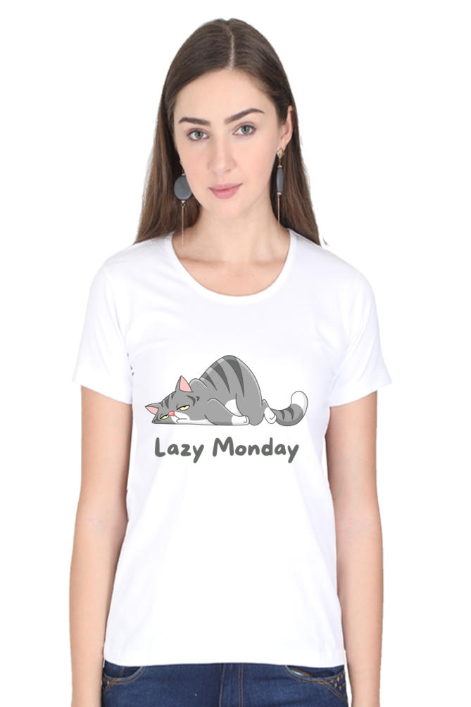 Women  ‘Lazy Monday’ round neck T-shirt. (White)