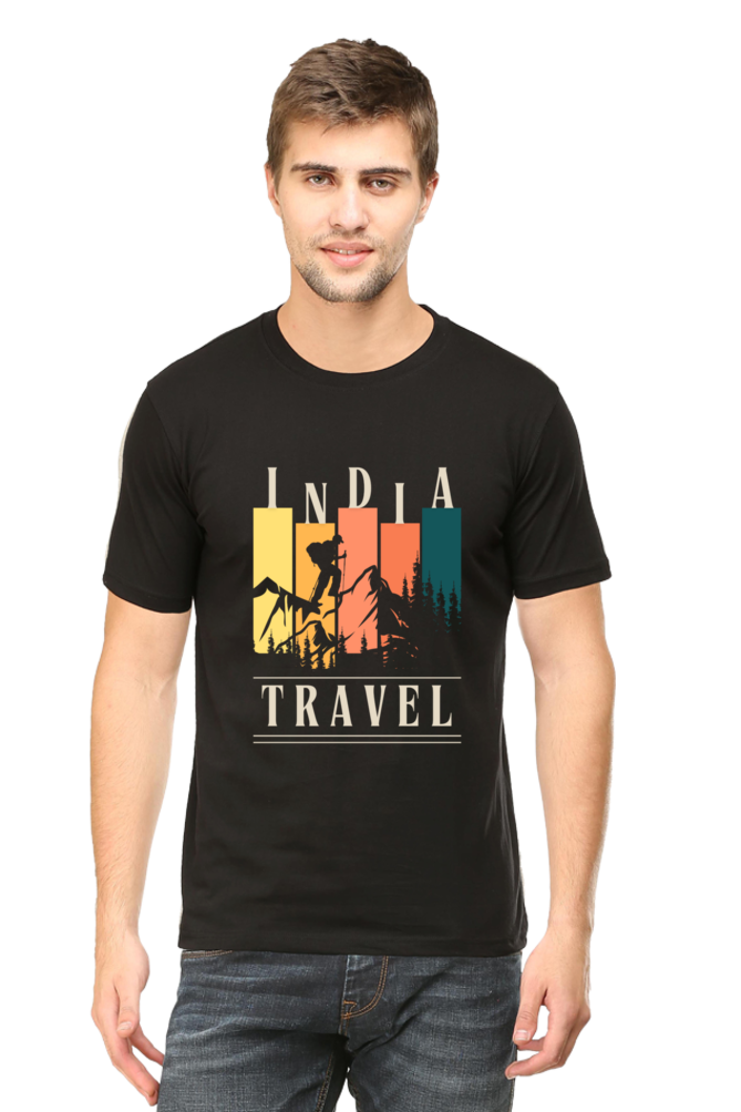 Men ‘Indian Travel’ round neck T-shirt (Black)